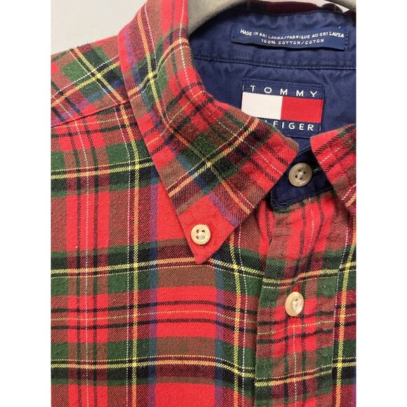 Vtg Tommy Hilfiger Shirt‎ Mens Medium Plaid Red Green Flannel Cotton Button - Picture 5 of 5